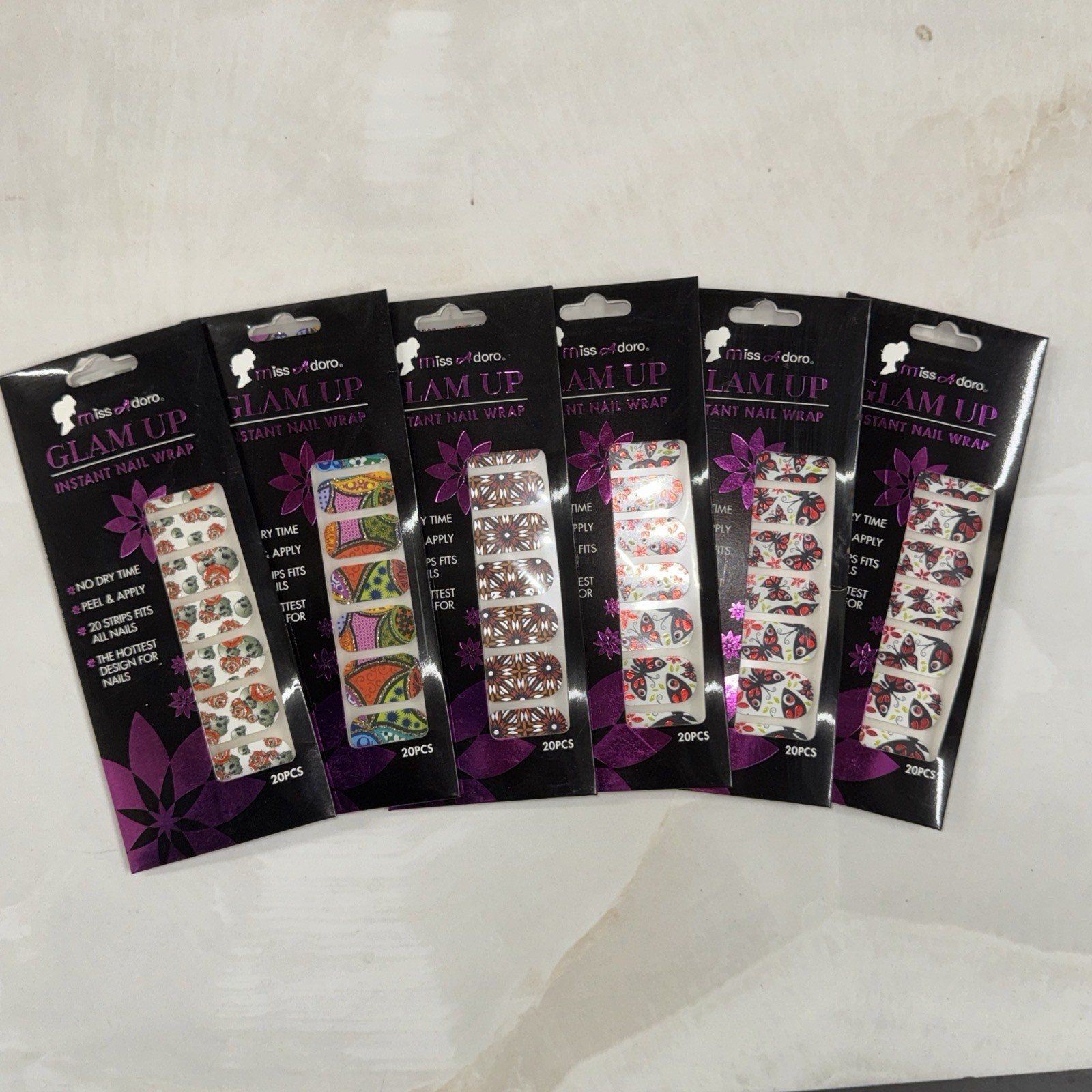 6 Pack – Adoro Glam Up Instant Nail Wrap Stickers 20 on each box #03