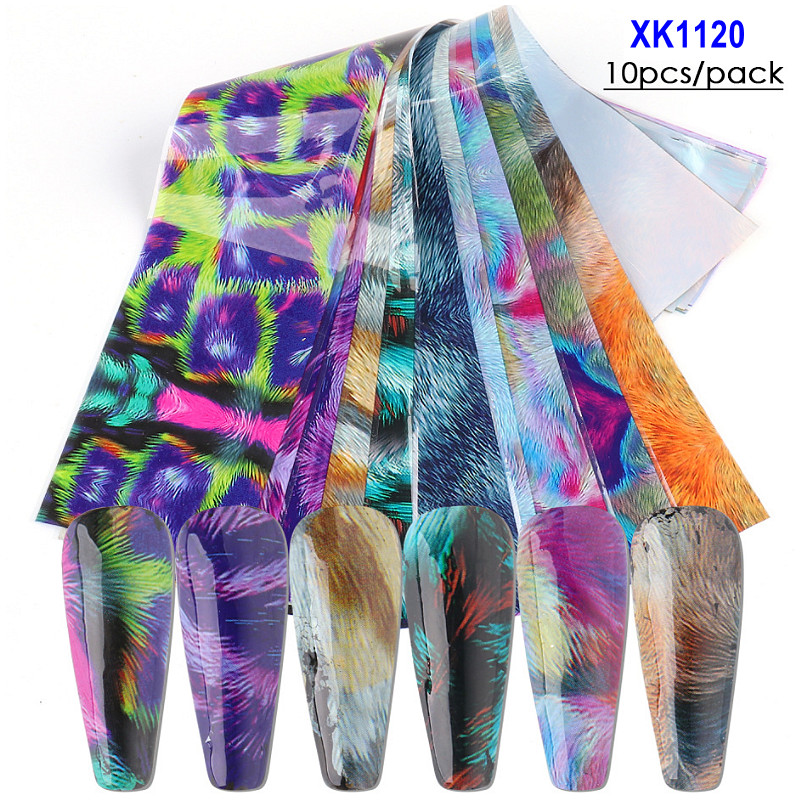 Animal Fur Skin Texture Leopard Tiger Nail Foil Transfer Sticker 10pcs 20X4cm