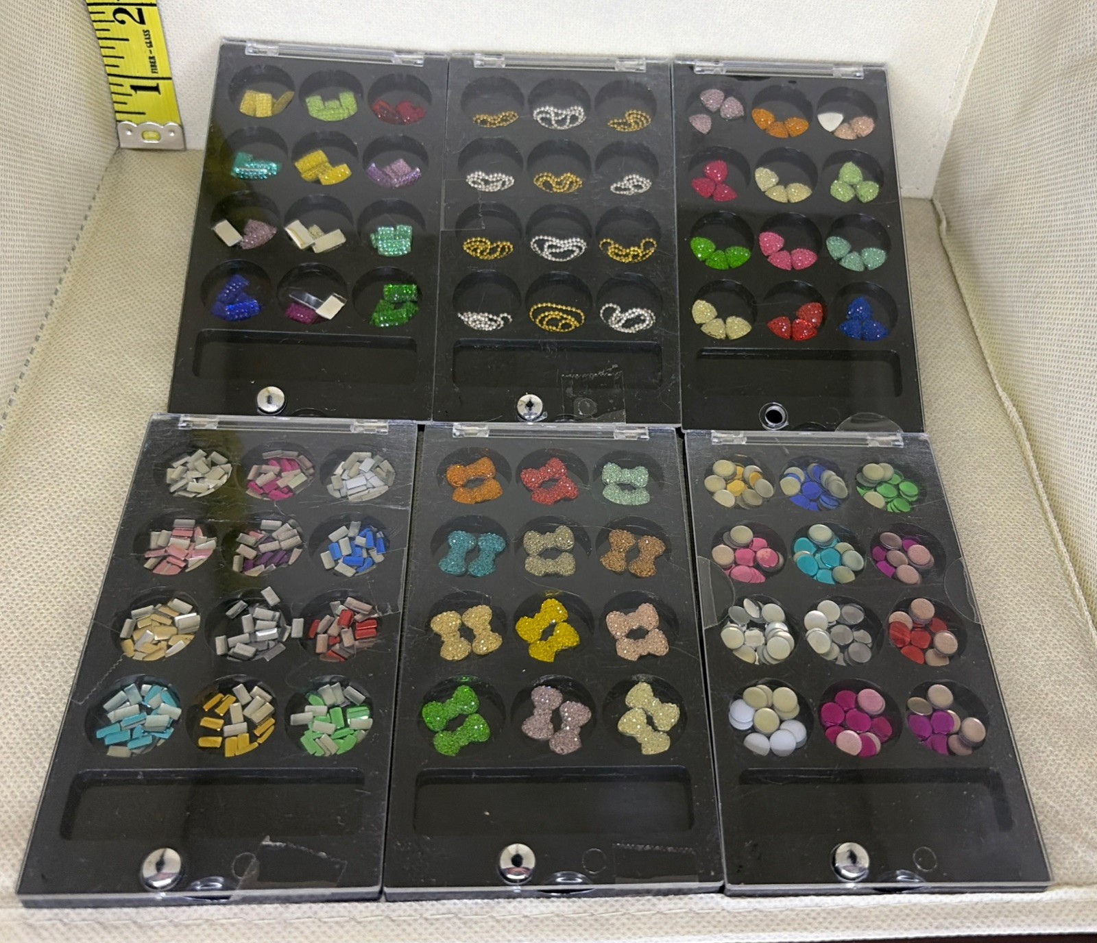 6 Manicure Bow Chain Circle Rectangle Triangle Diamonds Nail Art Decorations