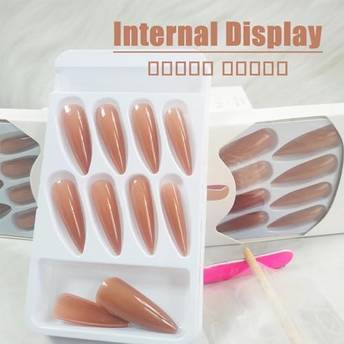 Coquette 24 Pcs Long Fake Nails – Stiletto Manicure Art with Glossy Design H