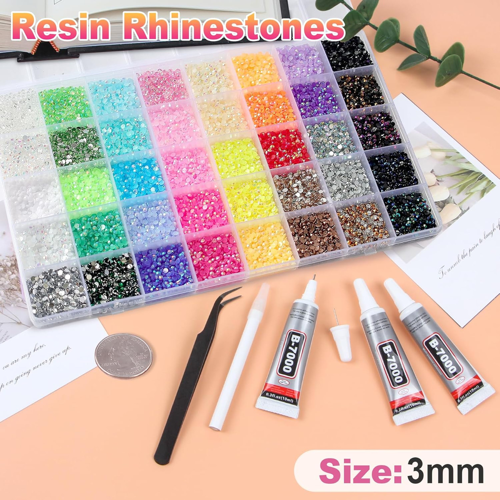 Resin Rhinestones Kit with 40 Colors 3mm Flatback Gems for Crafts Jewelry Nail