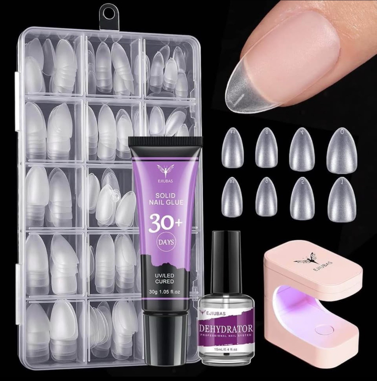Ejiubas Gel Nail Kit, Nail Tips & Gel Kit, UV Lamp, 15ML Solid Gel, 300PCS Nails