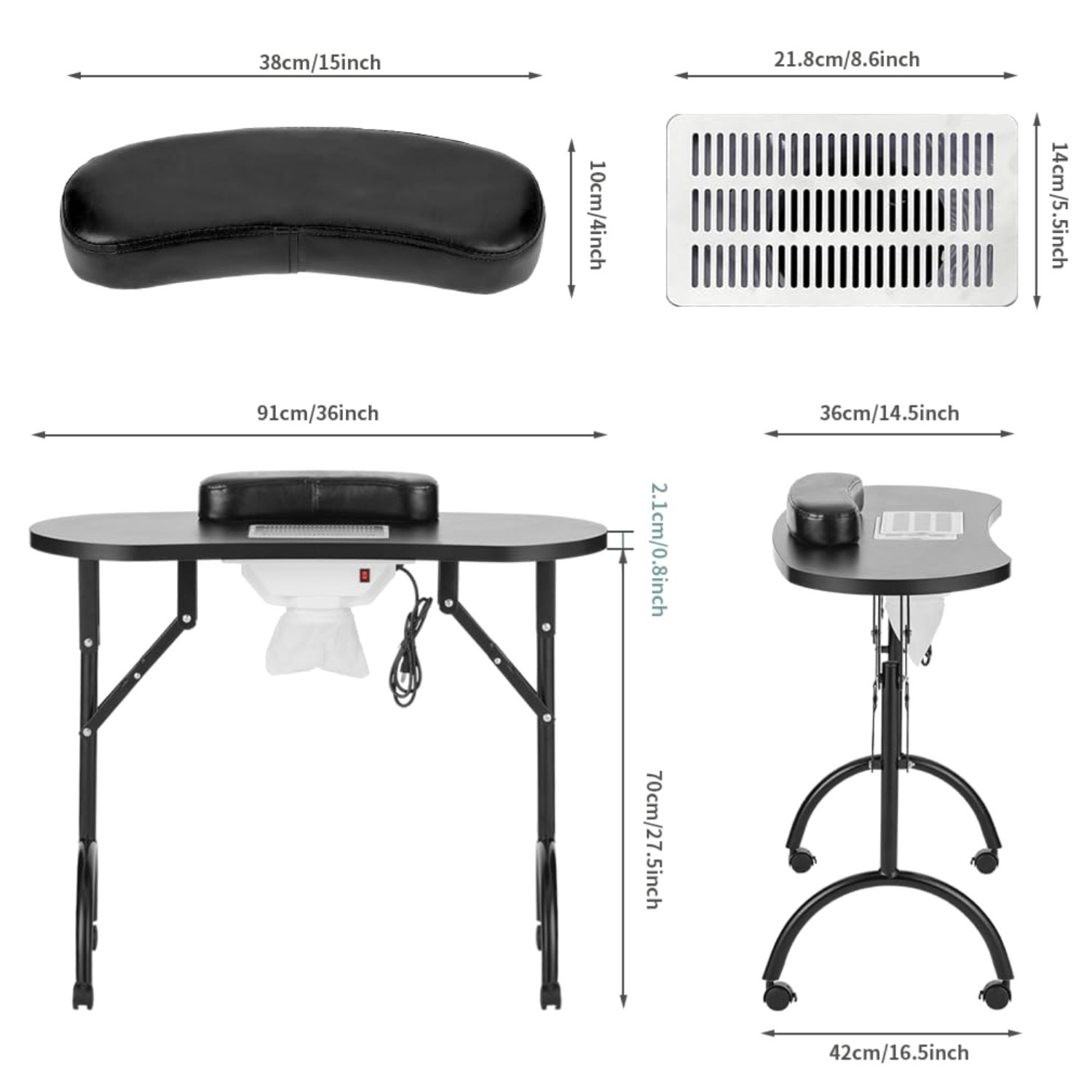 Portable Folding Manicure Table with Fan, Bag – Black