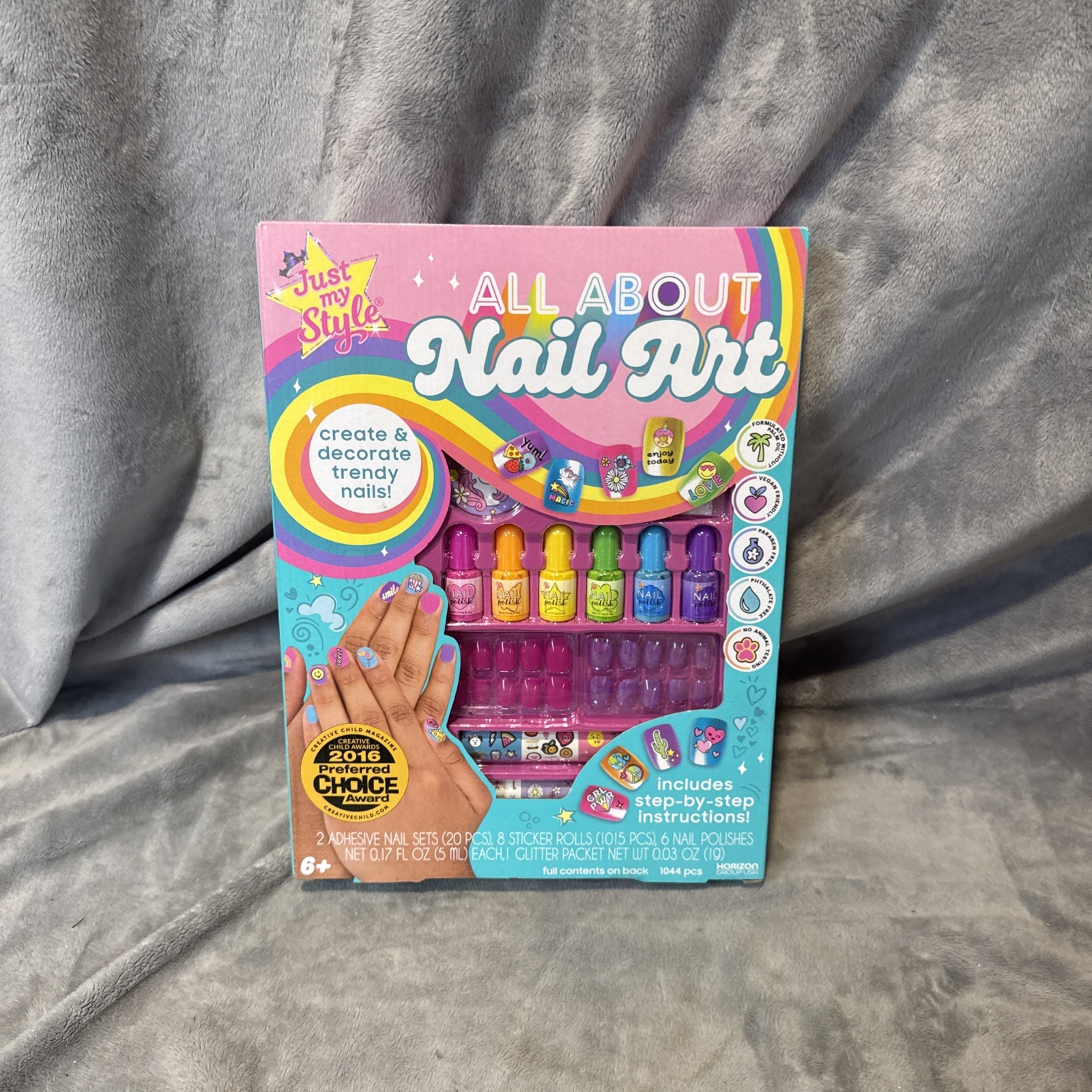 All-in-One Nail Art Set: 2 Adhesive Nails, 6 Polishes & Trendy Decals for Style