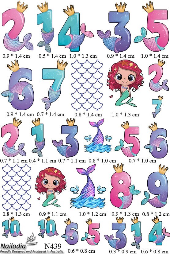 Birthday Mermaid Numbers Nail Art Decal Sticker Water Transfer Slider