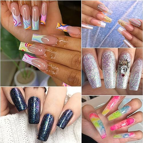 240 Pcs Square Nail Tips Extra Long No C Curve Nail Tips, XXL Tapered Clear