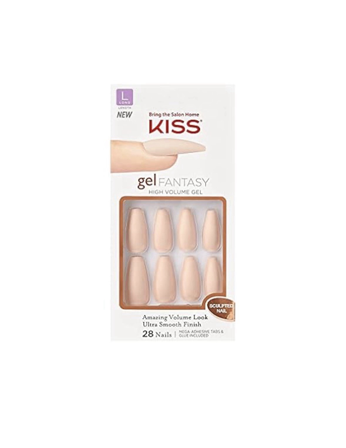 Long Beige Press On Nails High Arch Stiletto Coffin Shape 28 Nails Kit