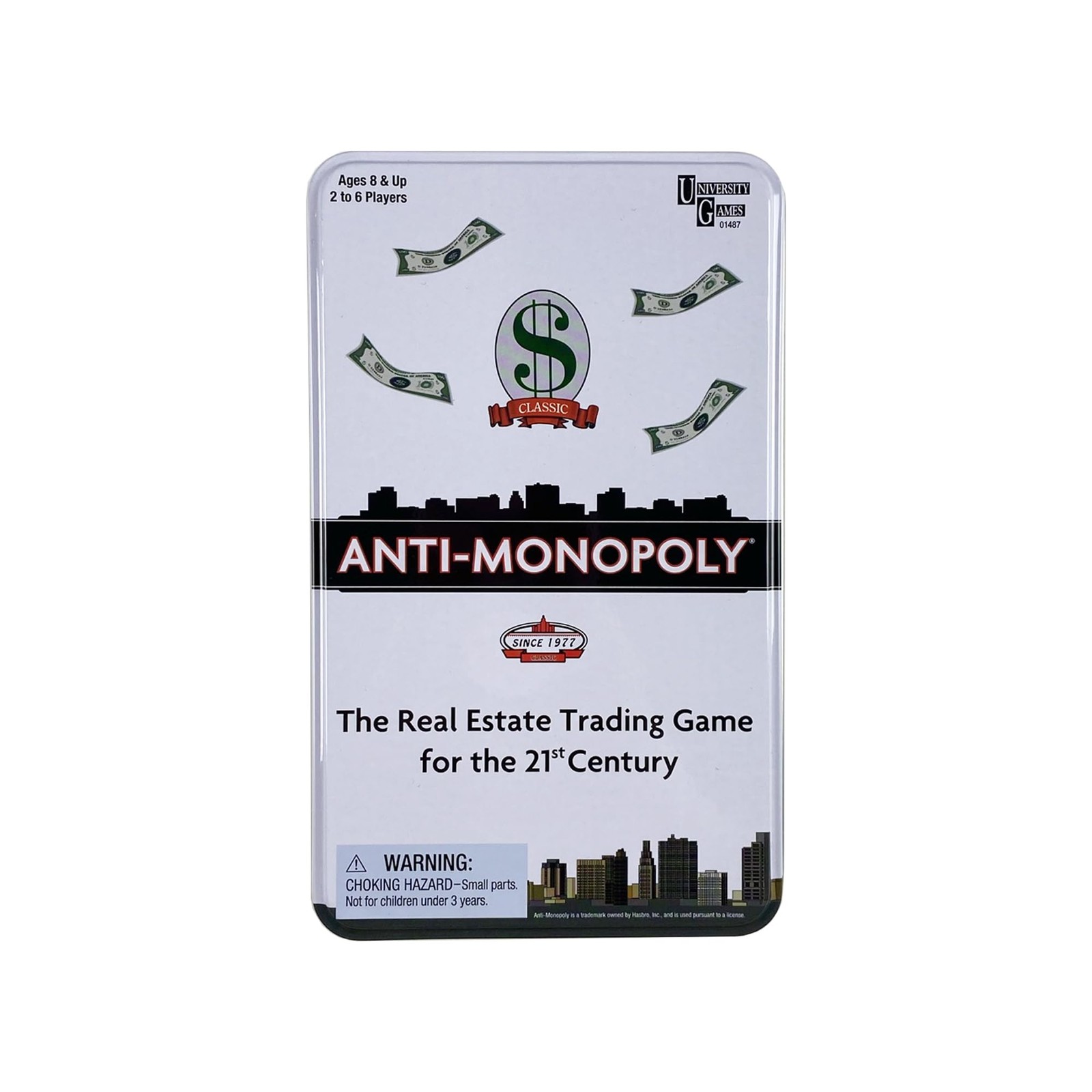 Anti-Monopoly Game Tin Travel by University Games |The Real Small, White