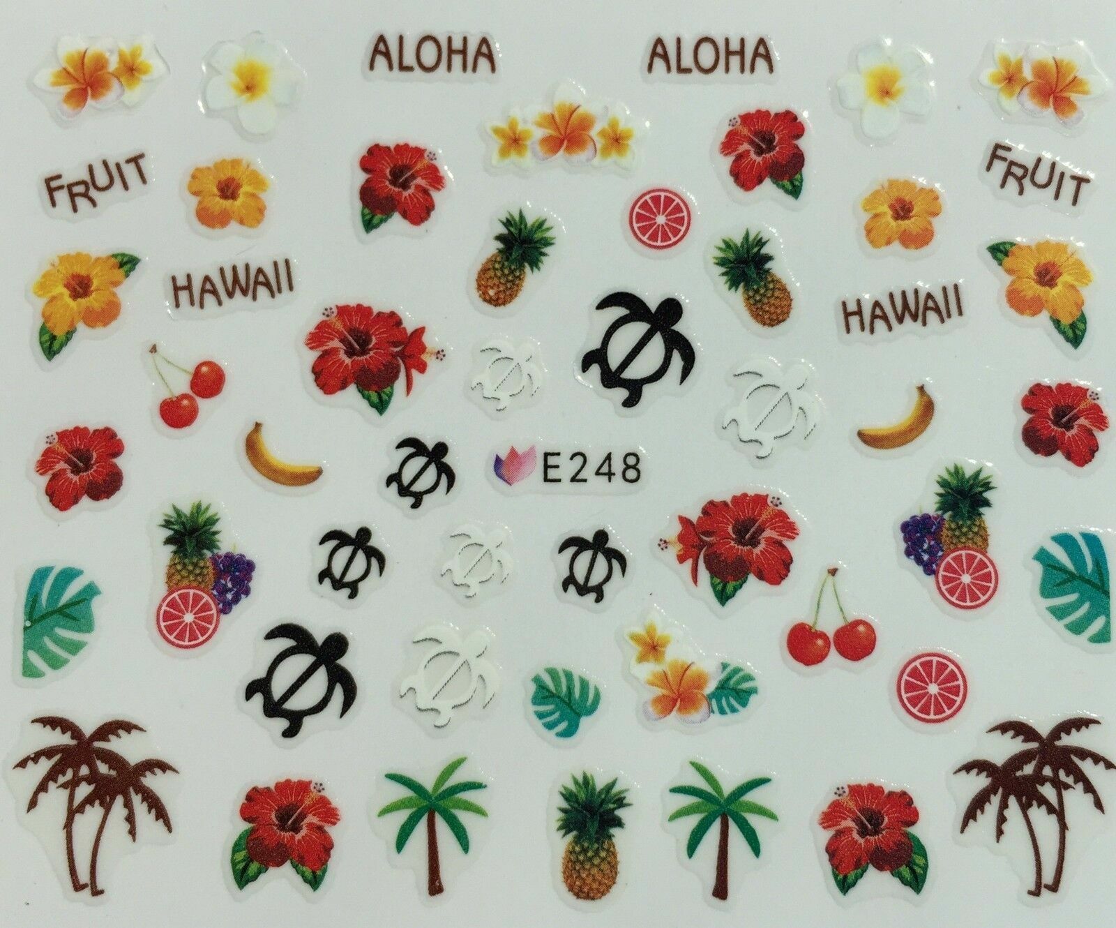 Nail Art 3D Decal Stickers Sea Turtle Palm Trees Aloha Hawaii Tropical E248