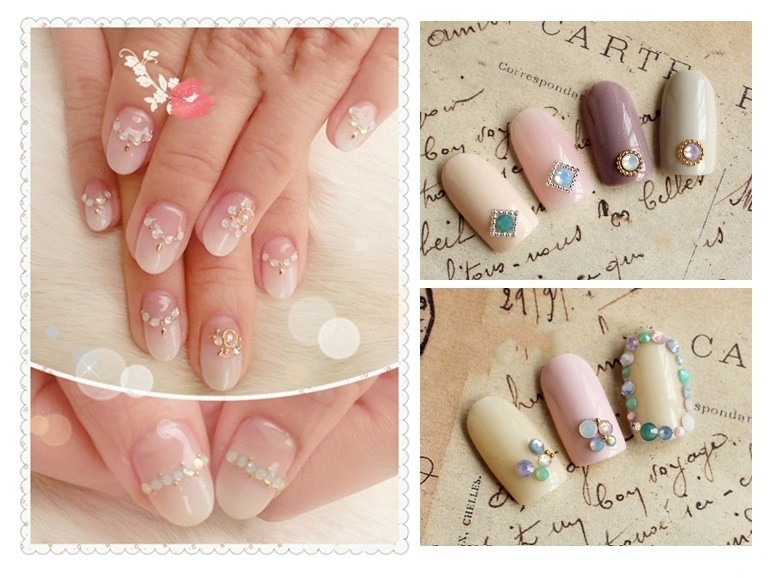 120pcs 3D Mixed Flatback White/Pink Jade Opal Rhinestones DIY Nail Art Crystal