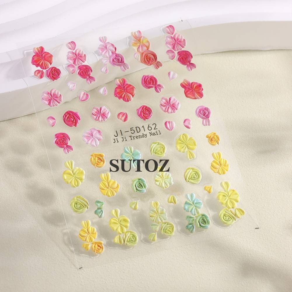 3D Gradient Flower Embossed Lily Hibiscus Floral Nail Art Stickers Decor NH29