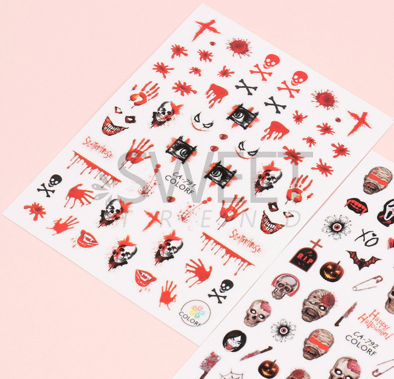 3D Nail Art Sticker Decal Halloween Skull Cross Pumpkin Spider Web Ghost NS41