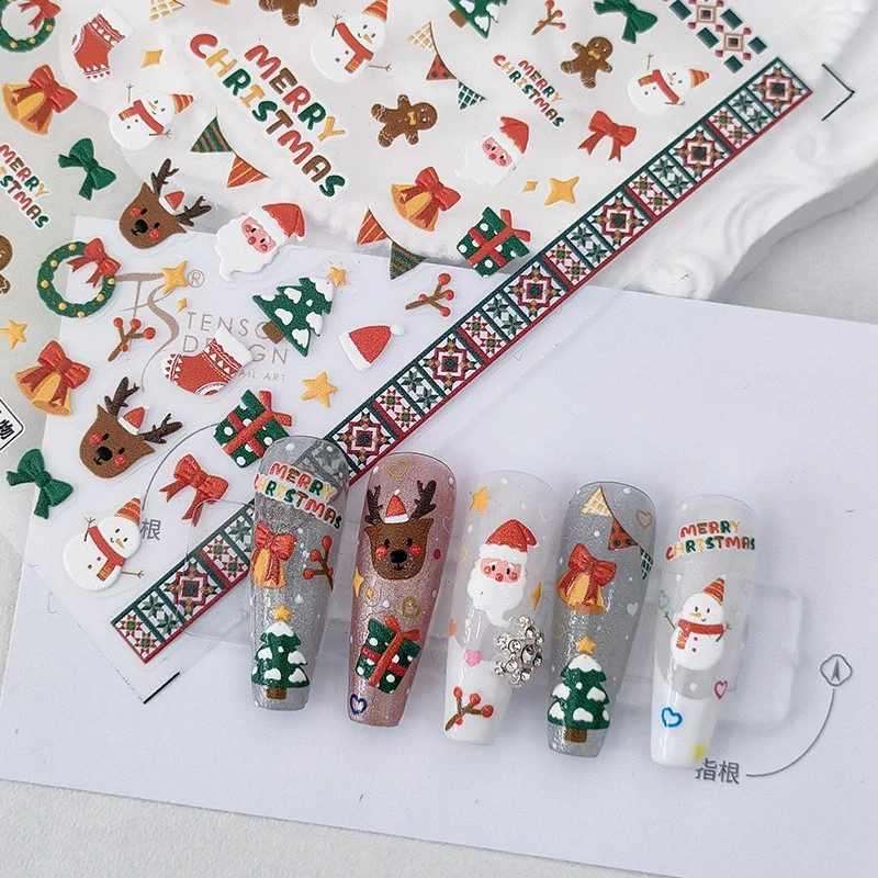 Christmas Nail Art Stickers – Santa & Reindeer Designs (374)