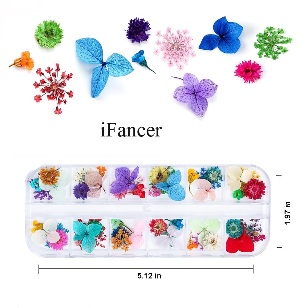 Ifancer 108 Pcs Dried Flowers For Resin Nail Art 62 Colors 3D Dry Flow