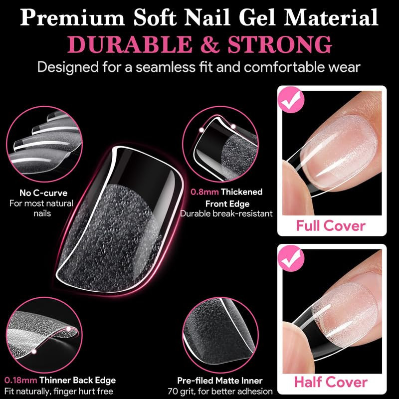 Extra Short Square False Nail Tips, 15 Sizes 510 PCS Clear French Press on Fake