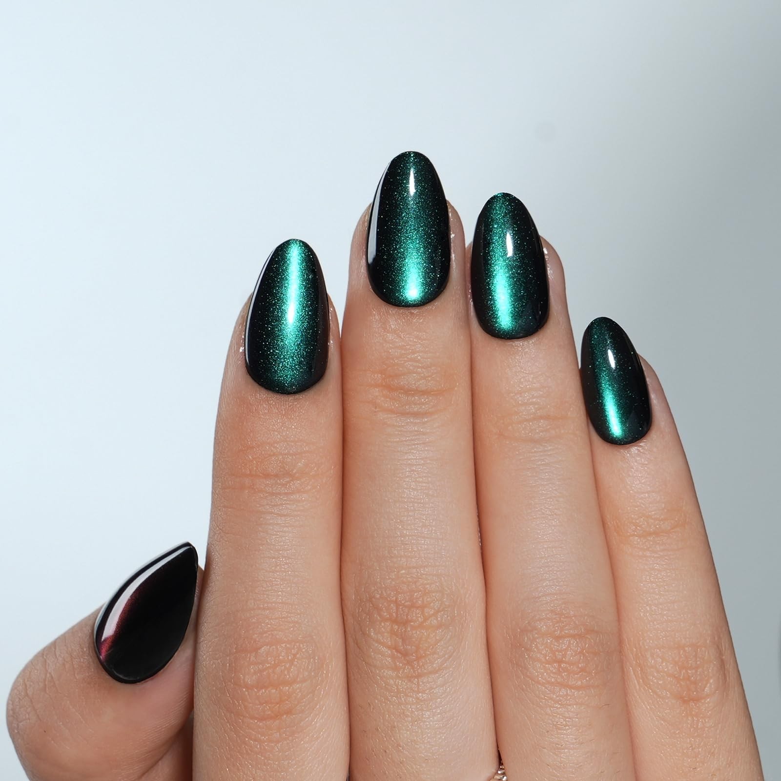 Emerald Green Cat Eye Press On Nails, Short Almond Reusable Soft Gel Nails | …