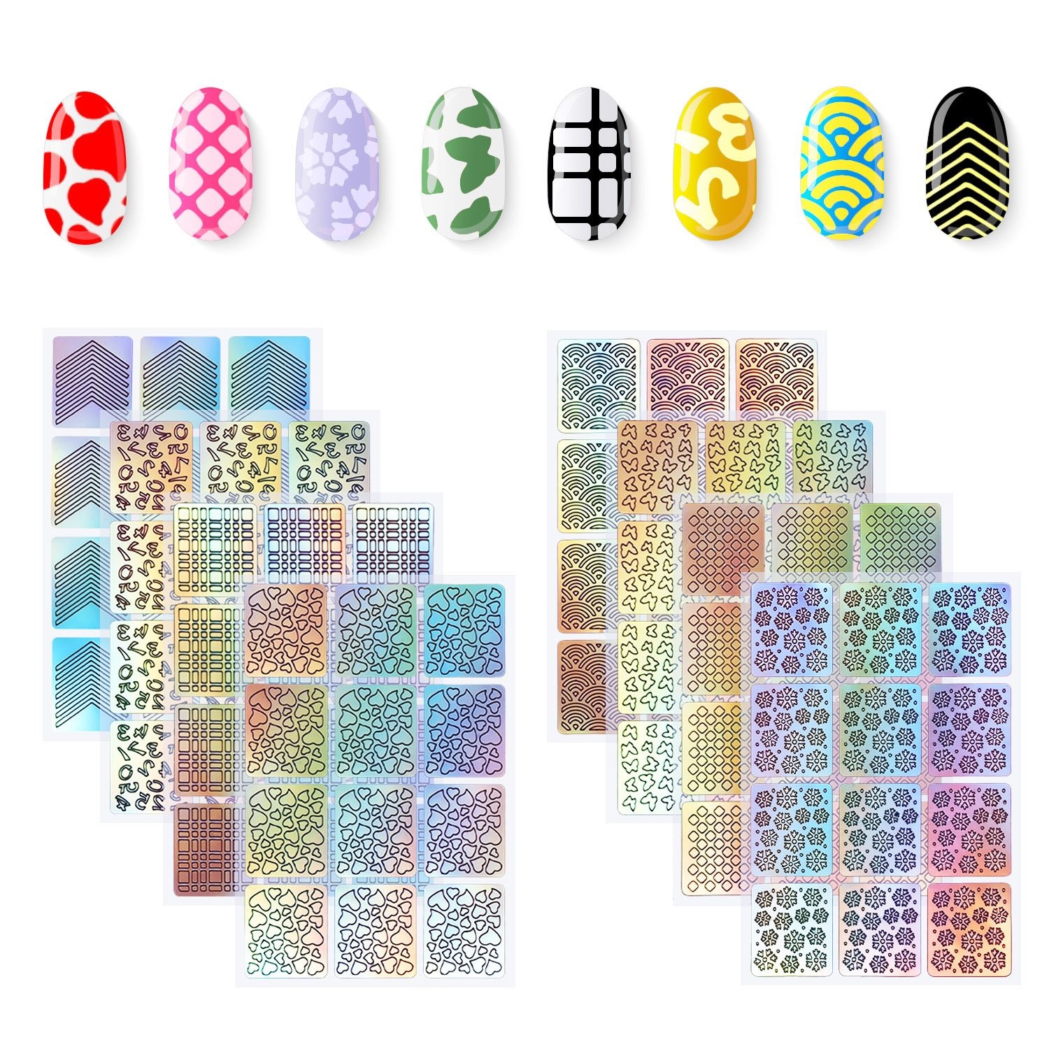 288 Pieces Nail Vinyl Stencils 24 Count (Pack of 1), Multicolor