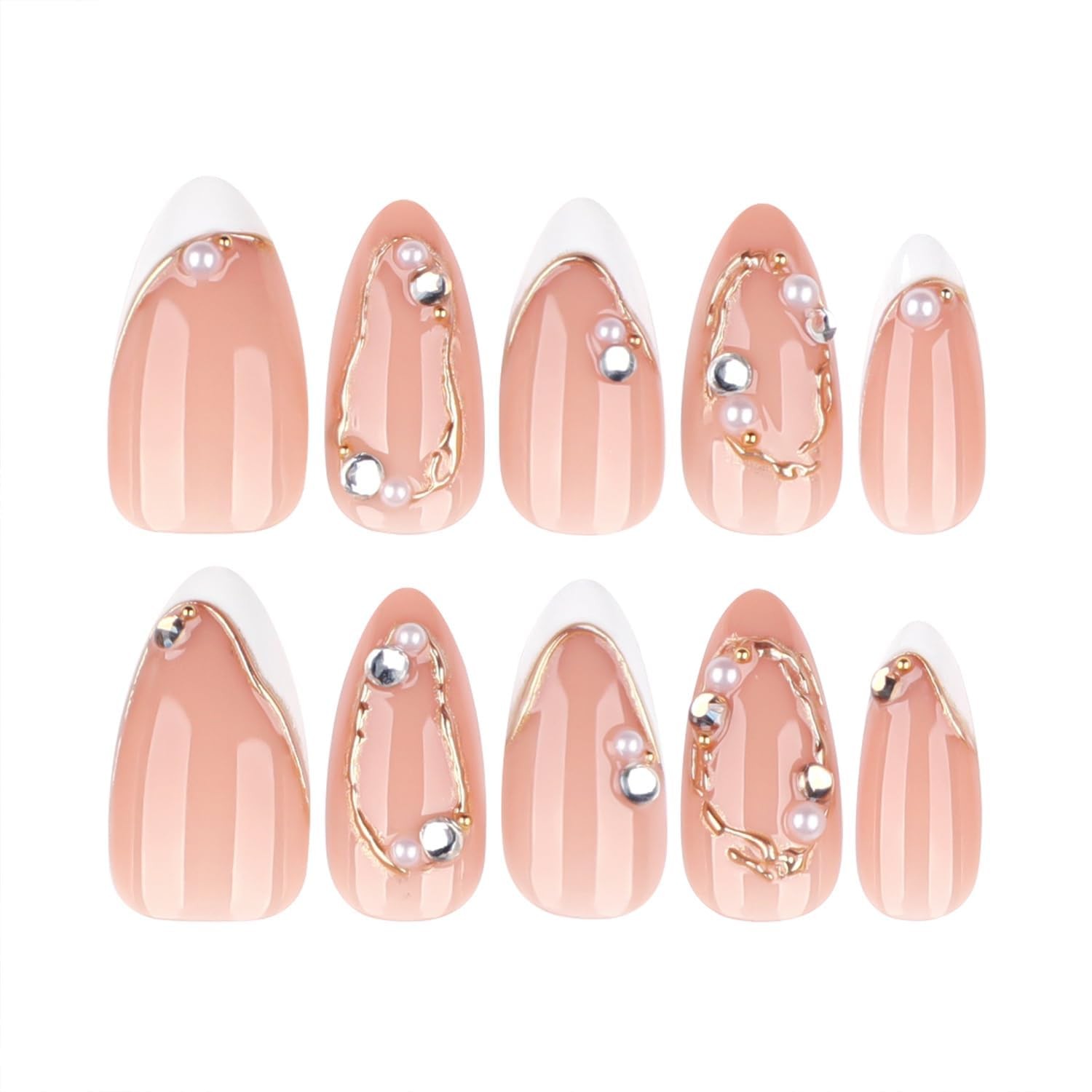 Stbisen Milky Nude French Almond Press On Nails