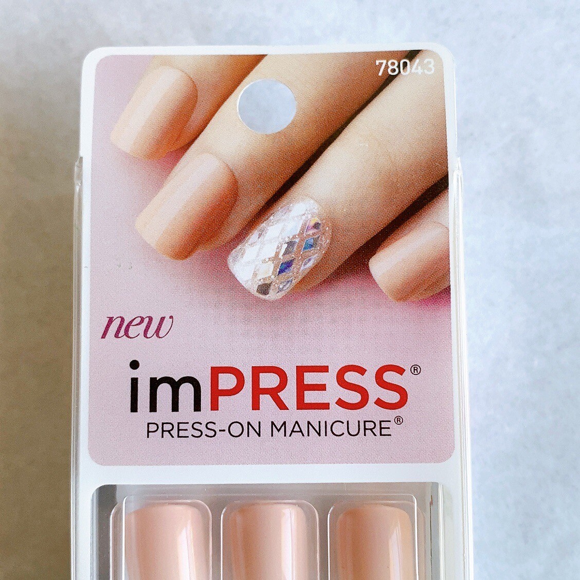 Impress Press On Manicure Nails Squoval Beige Blush Silver Sparkle Neutral