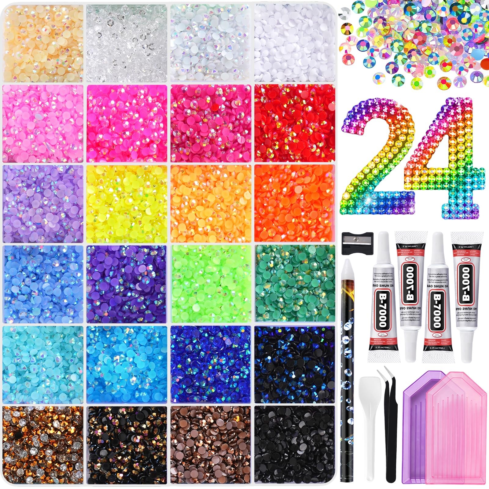 30000Pcs Resin Jelly Rhinestones for Bedazzling, 24 Colors 3mm Flatback Rhine…