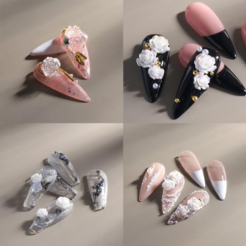 Flowers Nail Charms 3D Resin White & Aurora Clear Rose Designs Nail Art Charms