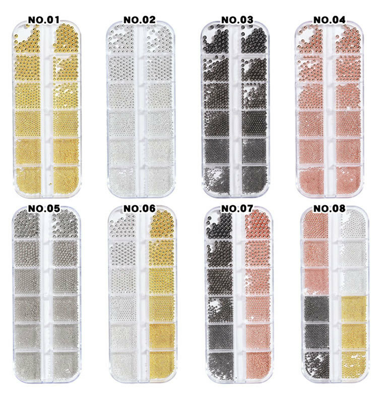 12 Grids Nail Art Mini Metal Caviar Beads 1.0-3.0mm Steel Beads 3D Design DIY