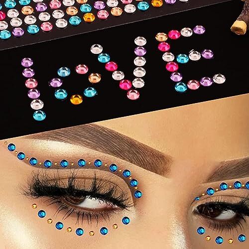 1450 Pieces Eye Face Gems White Pearls Self-Adhesive Rhinestone Rainbow, Pearl