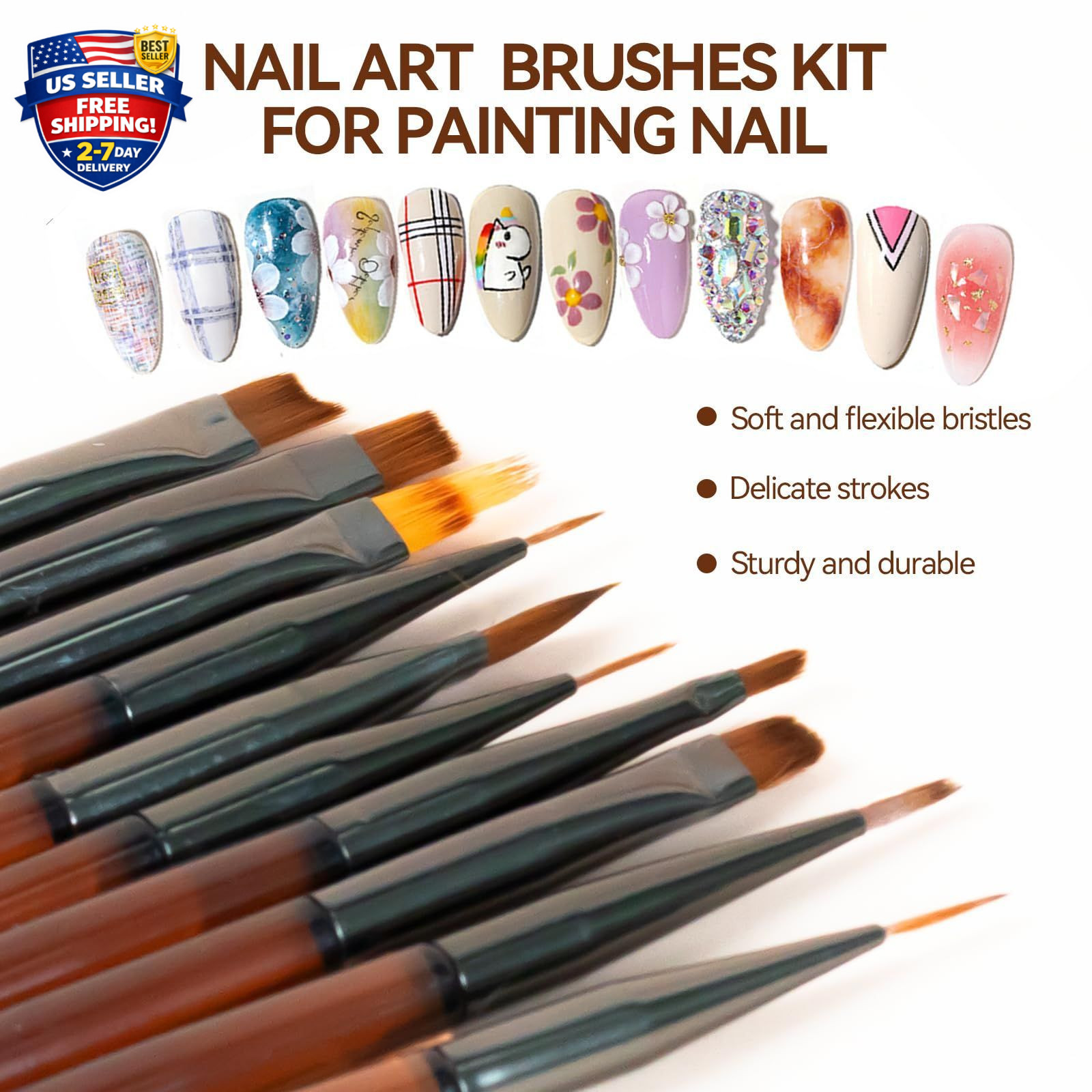 18 PCS Nail Art Brushes Set for Painting Practice Design Medium Amber Colors