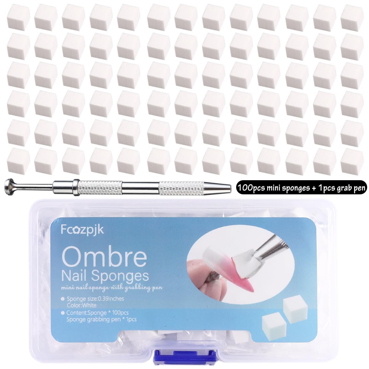Ombre Nail Art Sponges (100 pcs) with Grabbing Pen for Clean Application