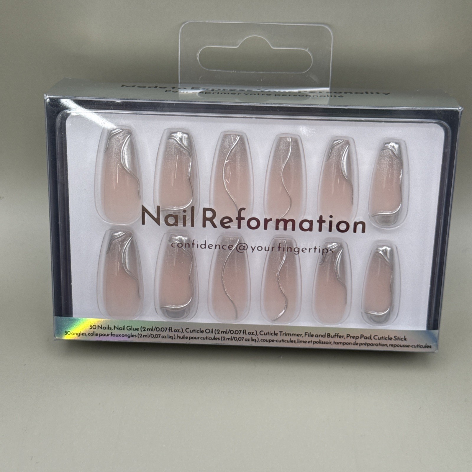 NAIL REFORMATION Salon Quality SHOOTING STAR Long Coffin Press On Nail Kit CL007