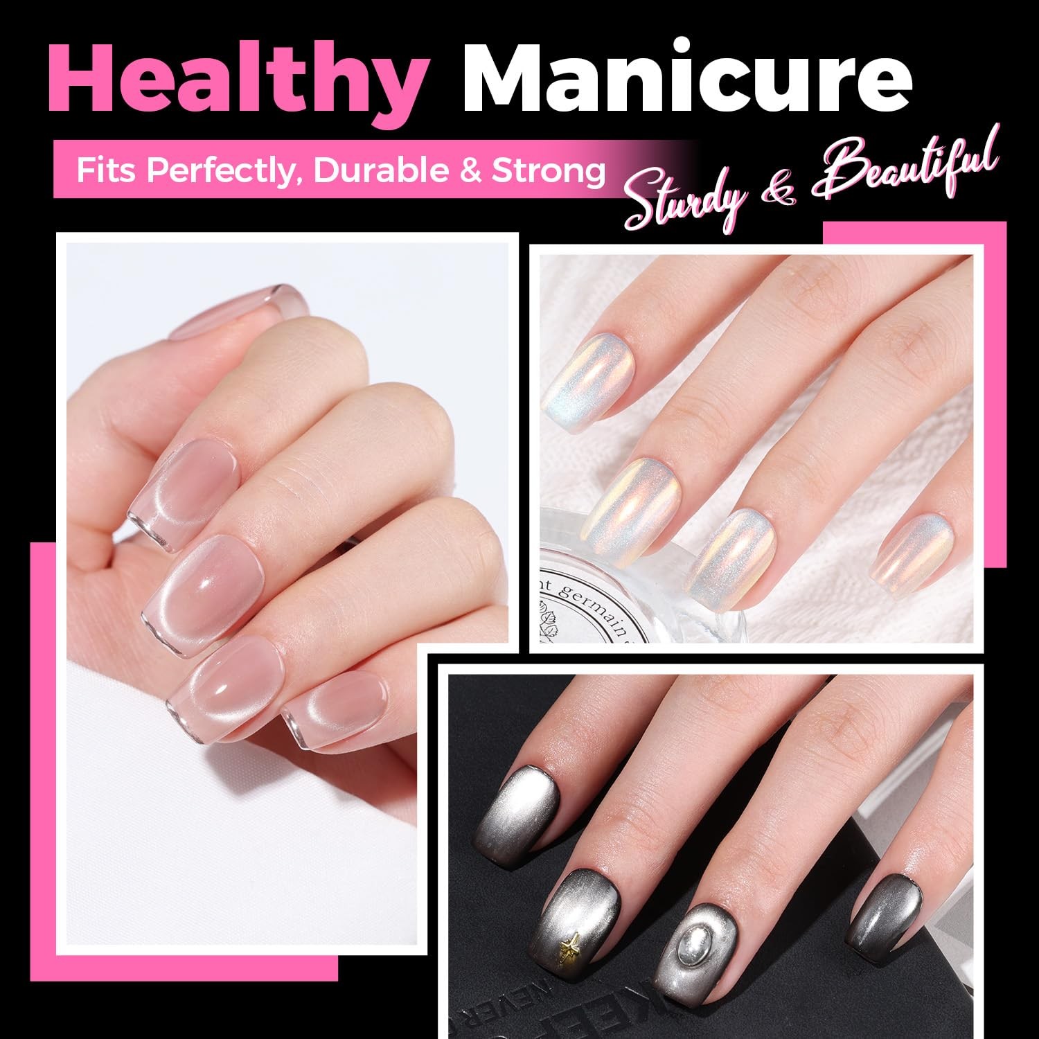 UNA GELLA Gel Nail Tips Square & Squoval Short, 504pcs Short Round Clear