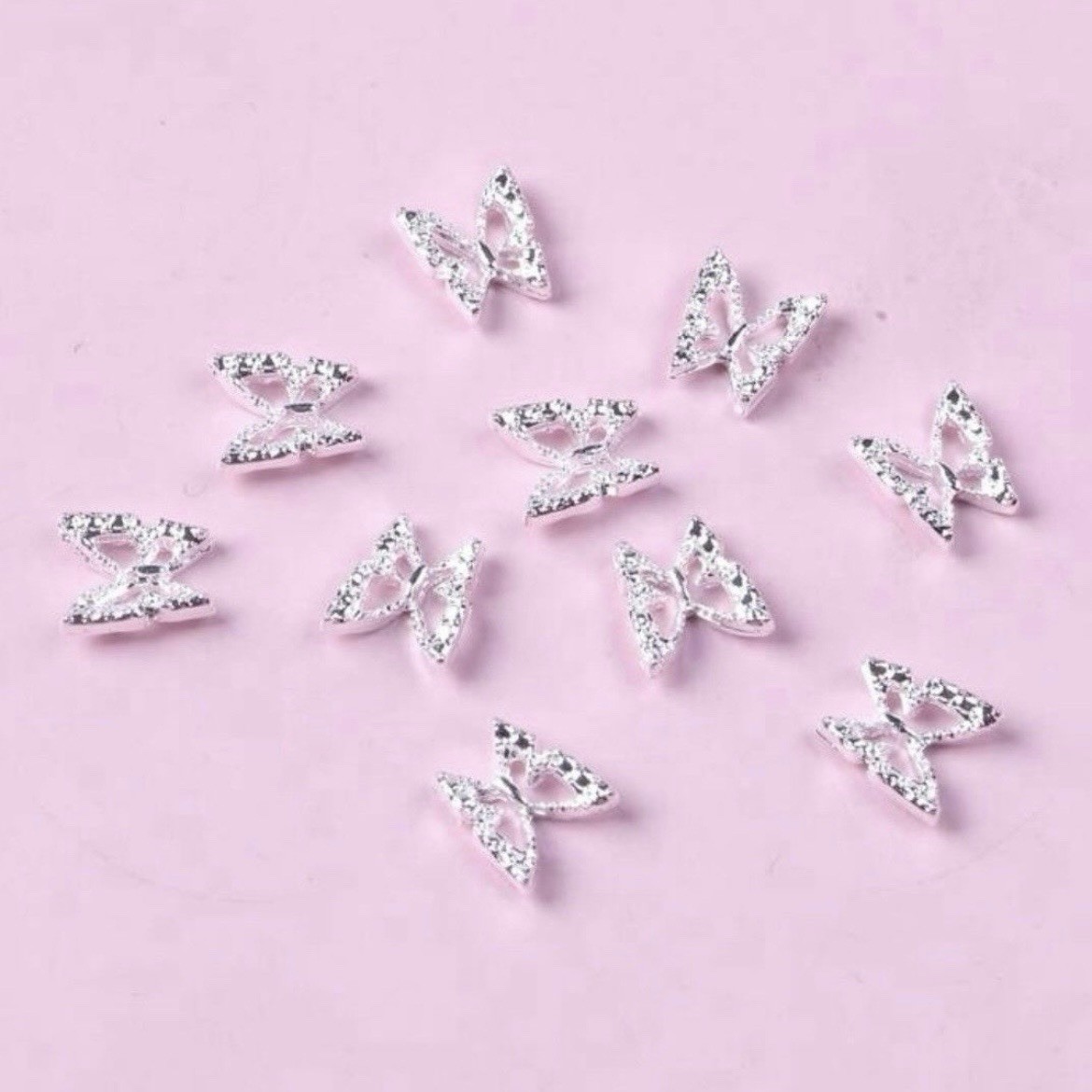New Sparkly Silver 3D Crystal Gem 10pcs Butterfly Design Nail Art DIY Crafts