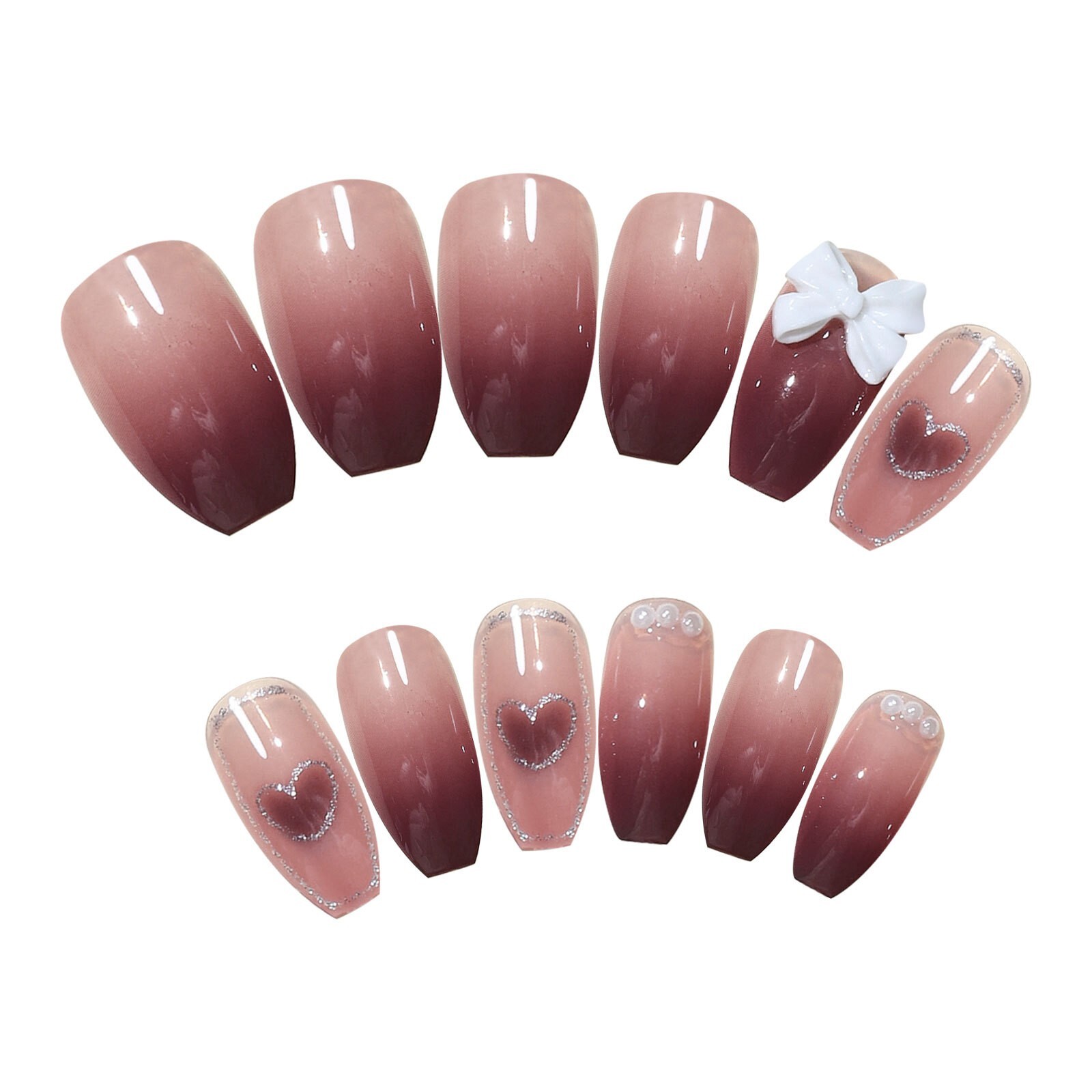 24Pcs Heart Bowknot False Nail Press on Nails for finger Nails Art Detachable