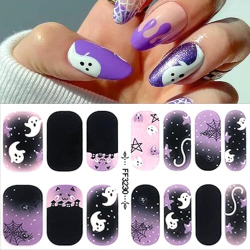 Halloween Gel Nail Strips Stickers DIY Self-Adhesive Halloween Full Nail Wraps
