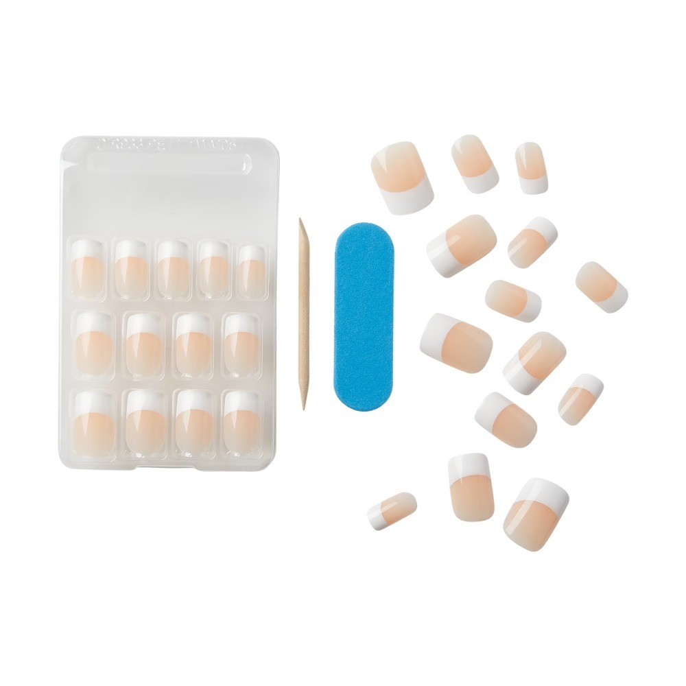 White French Medium Square Oval Press on Nails 28 Pieces with Glue