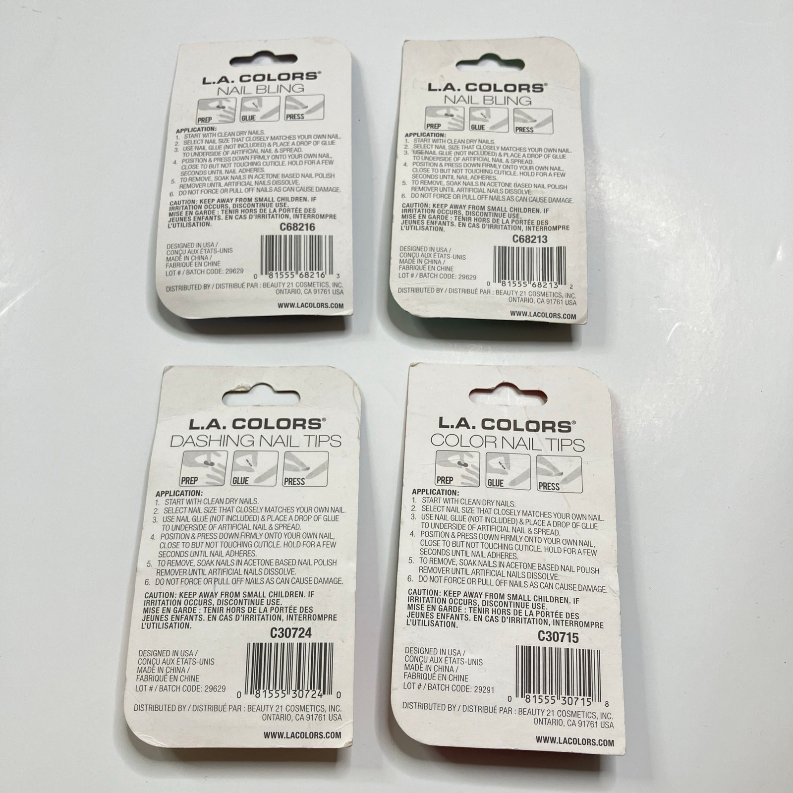 L.A.Colors Lot of 4 Artificial Nail Tips Glue-On Style Snowflake,Pink,Festive