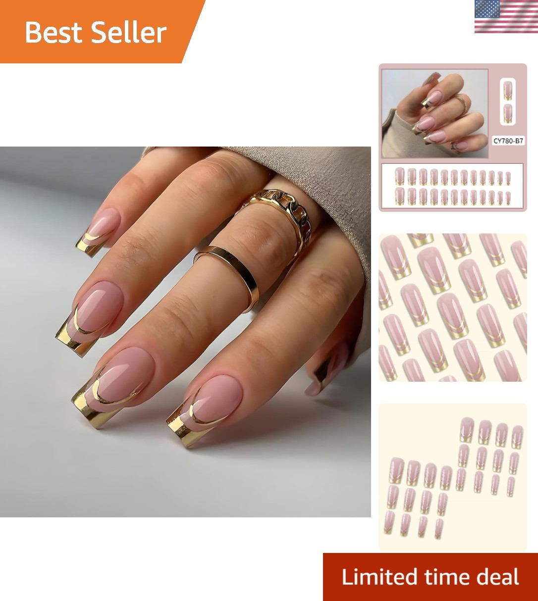 Exquisite 24Pcs Glossy French Tip Press-On Nails – Full Coverage for Glam Looks