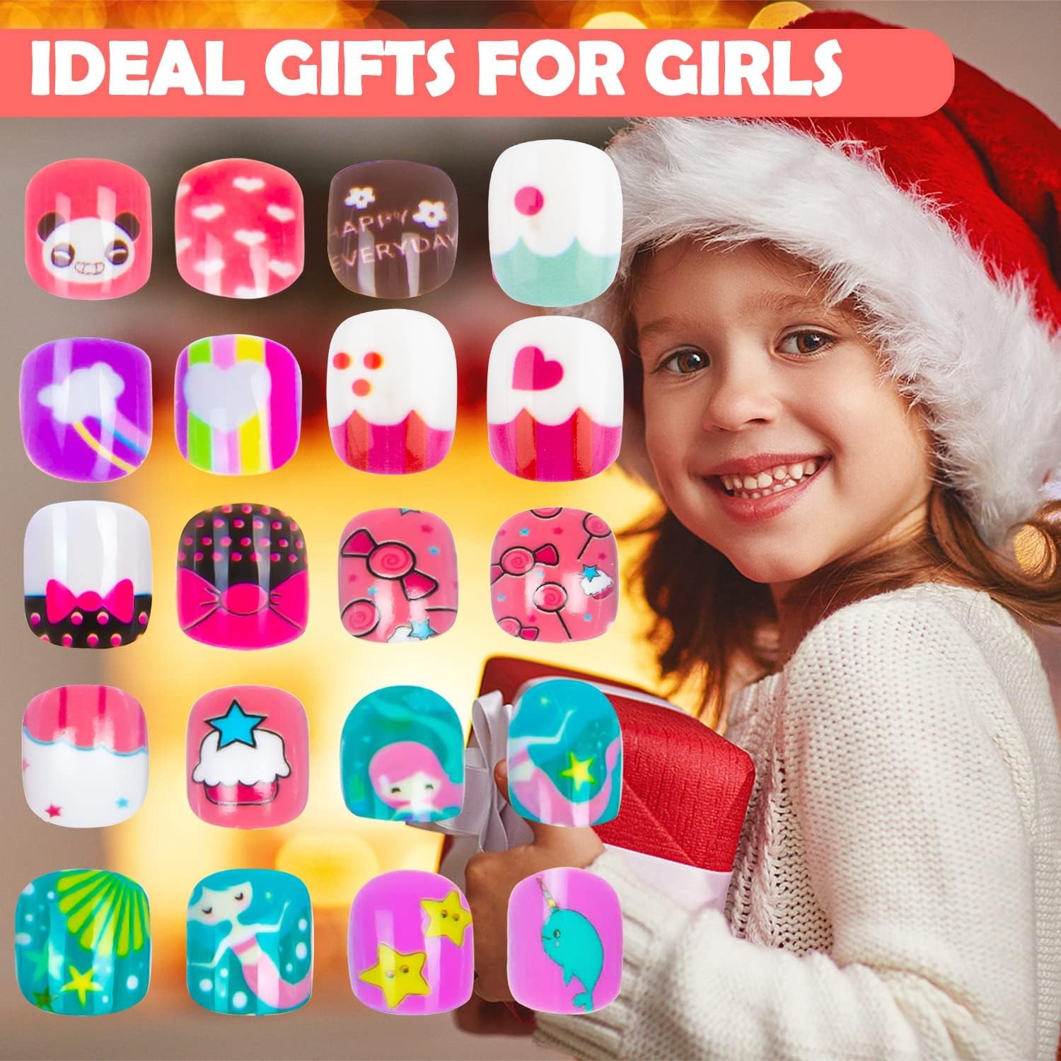 144 Pieces Fake Nails for Kids Girls Artificial Press on Multicolour