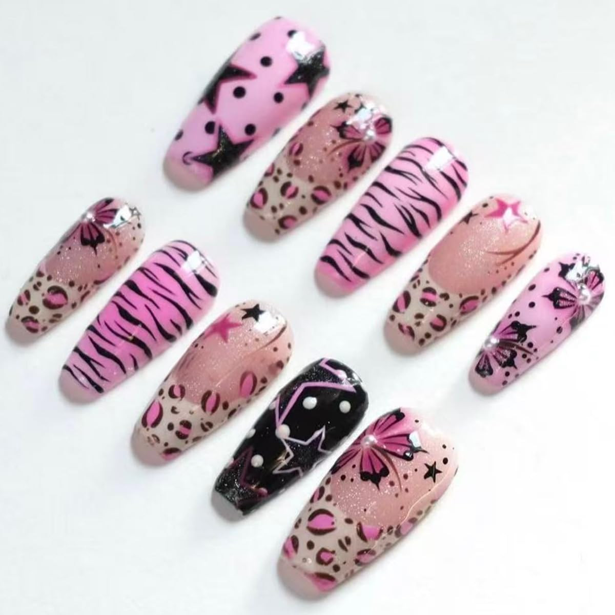 30Pcs Medium Press on Nails Square Fake Nails with 3D Pearl-Decorated Y2K Style