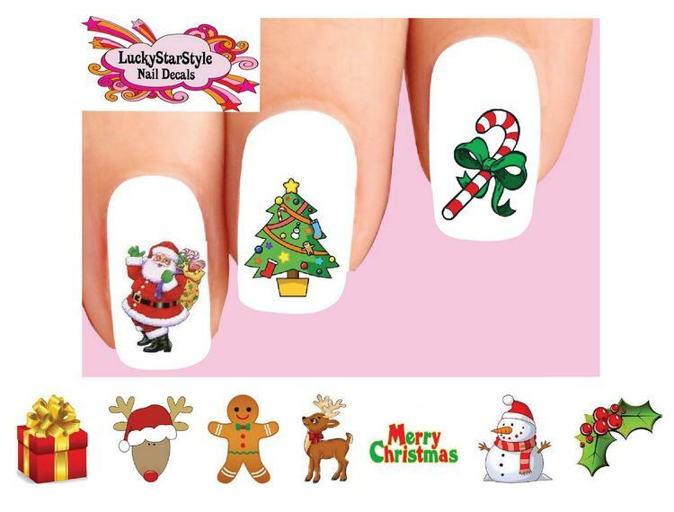 Waterslide Nail Decals Set of 20 – Christmas Santa Reindeer Holly Assorted #2