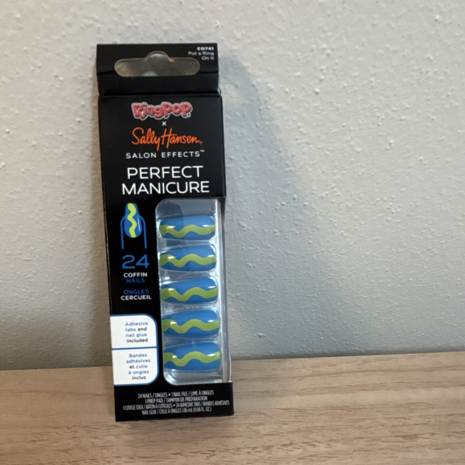 Sally Hansen Press-On Coffin Nails Blue Green 24 Count Full Cover Glue Included