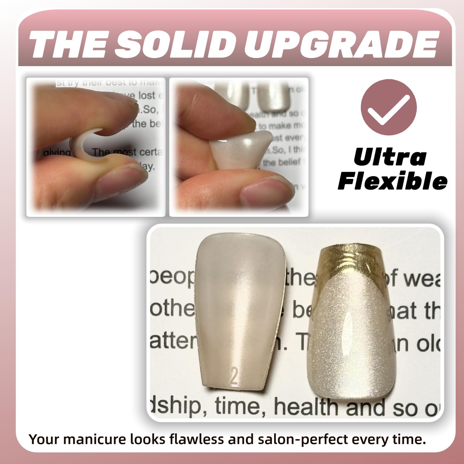 Gold French Tip Press On Nails for Women, Glossy Short, 024-Gold