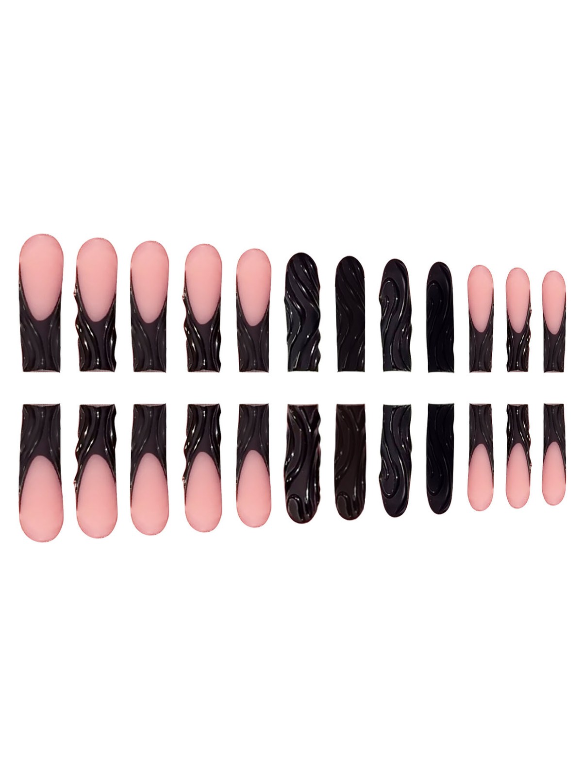 24Pcs Black 3D Irregular Stripe Square Removable Press On Nails
