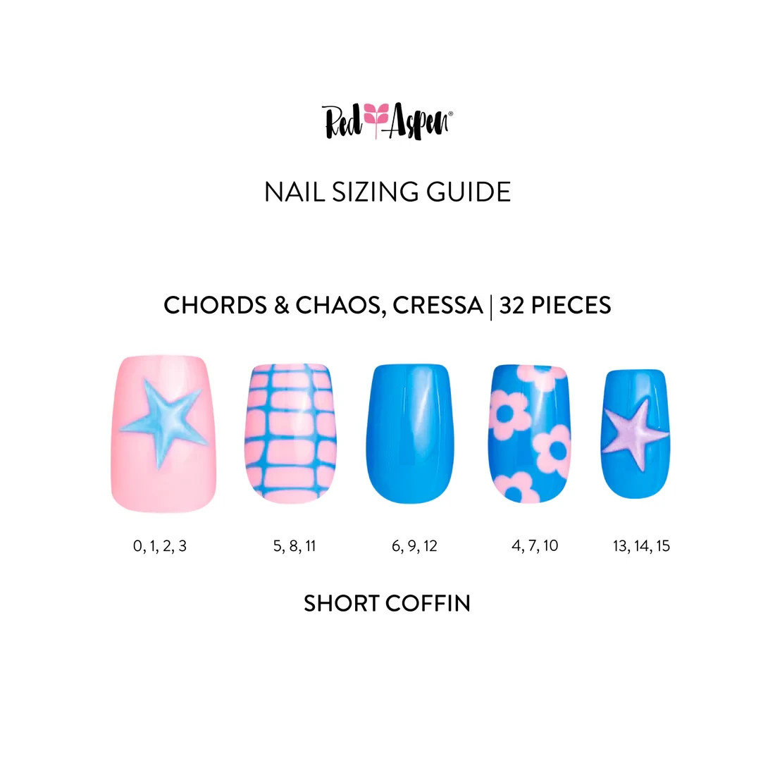 Red Aspen Press On Nails- Chords & Chaos, Cressa Short Coffin Pink Blue 3D