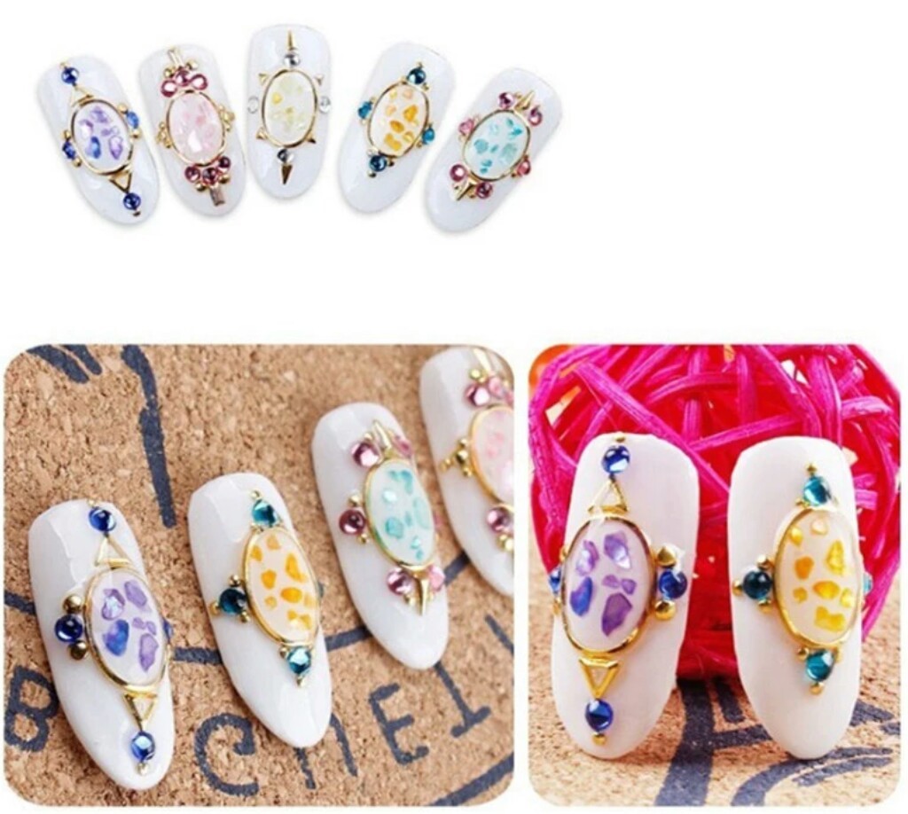 10pcs 3D Hollowout Gold Oval Circle Square Frame Nail Art DIY Decoration Charms