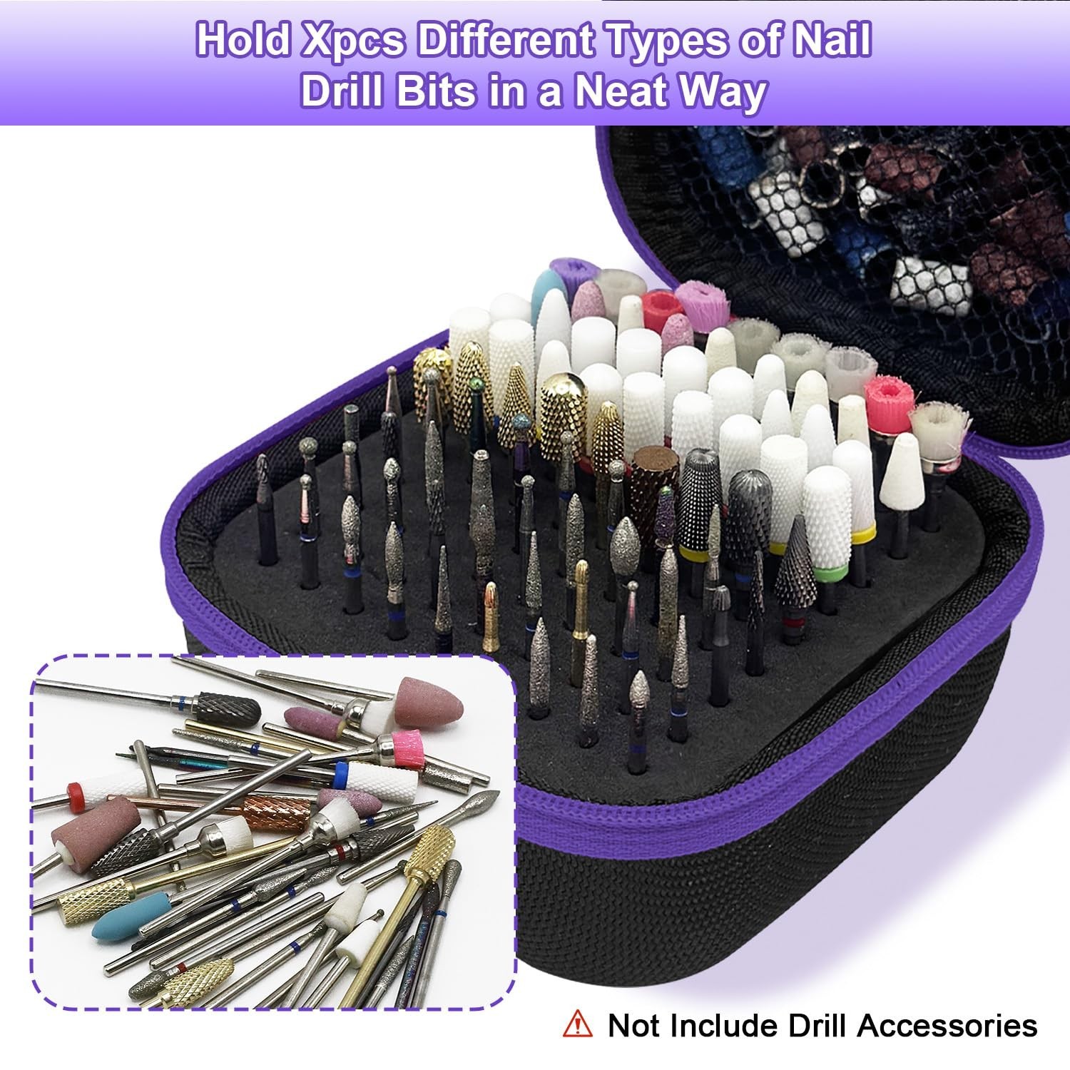 81 Holes Nail Drill Bit Holder, (ONLY CASE) Nail Bits Display Organizer Conta…