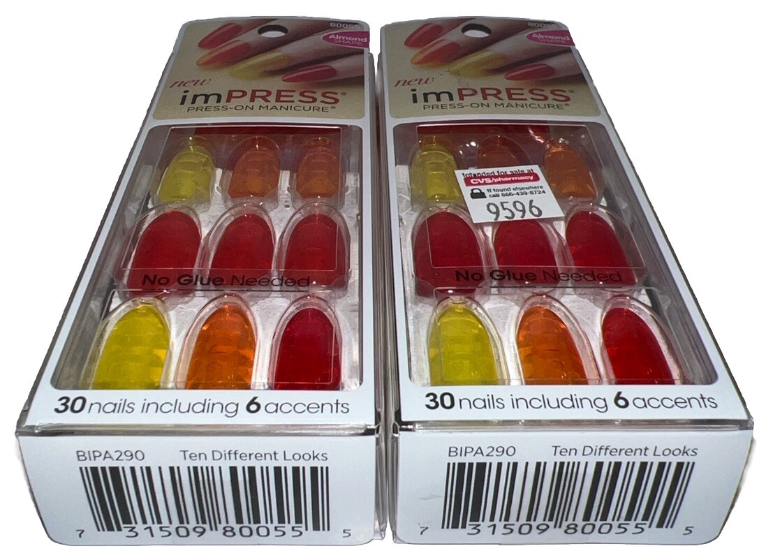 Pack Of 2 Kiss imPress Press-On Manicure #80055 TEN DIFFERENT LOOKS (New/Sealed)