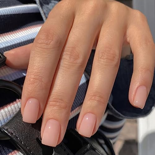 240pcs Short Press on Nails Peach Pink Full Cover Short Square Glossy Fake