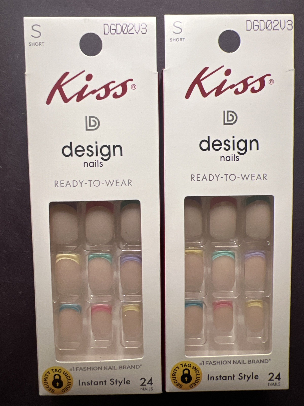 2x~Kiss Design Ready To Wear Glue Nails~ Short~Pastel Love~New~ Square/Round