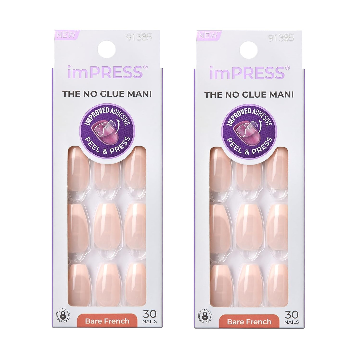 Kiss imPRESS No Glue Mani Medium Bare French Tip Press-On Fake Nails TWO PACK